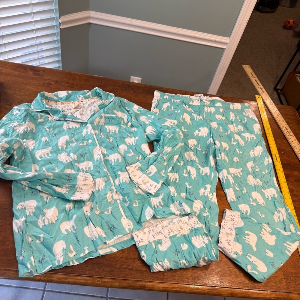 munki munki women’s Pajama Set - Aqua with Polar Bears size XL